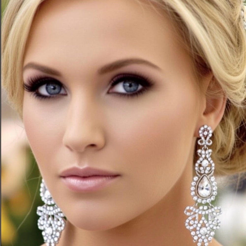 Rhinestone Statement Earrings Long Chandelier, Br… - image 2